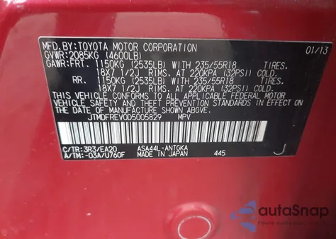 2013 Toyota Rav4 Limited z USA, uszkodzony, nr VIN JTMDFREV0D5005829